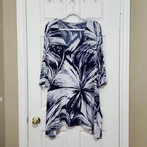 J Valdi Women's Tunic Swimsuit Cover-up ~ Navy Blue and White ~ Size XL ~